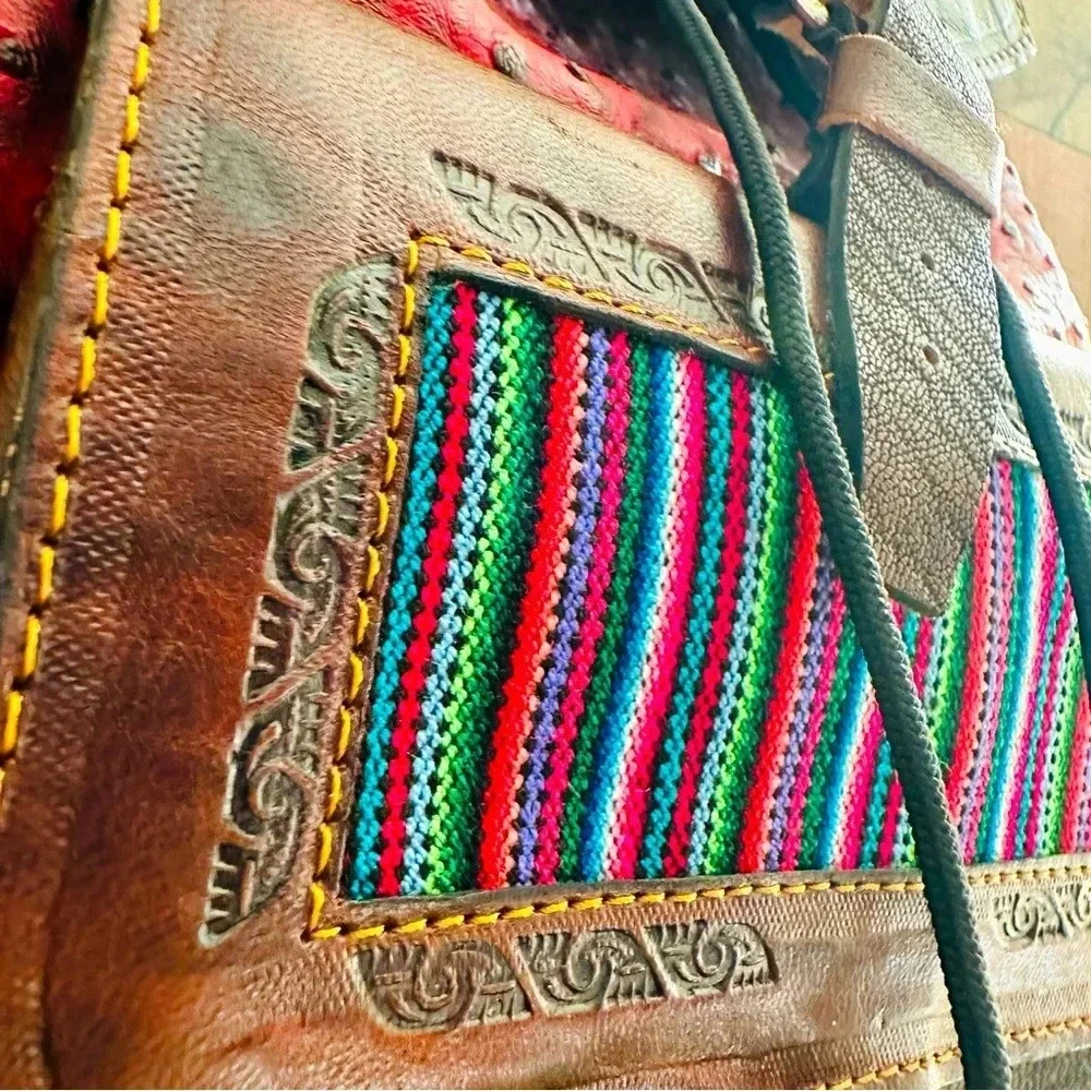 NWOT Handmade Large Huipil Guatemalan Leather Backpack